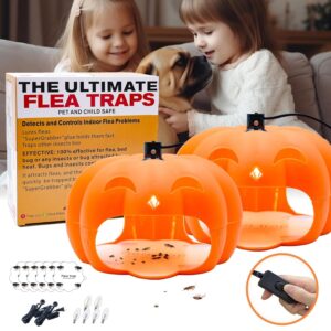 flea traps for inside your home, flea killer trap indoor natural safe pest control trapper house sticky insect killer with light & switch, bed bug trap safe for kid & pet, 2 packs pumpkin