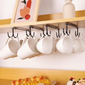 EigPluy Mug Hooks Under Cabinet,3 Pieces Under Cabinet Mug Holder,Under Shelf Mug Organizer Rack with 12 Hooks,Display Hanging Storage Hook for Mugs/Coffee Cups/Kitchen Utensils, Black