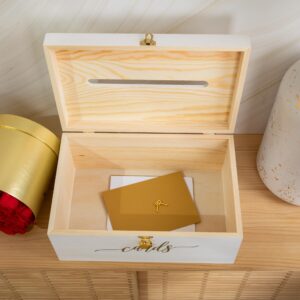 Everwood Emporium Wedding Card Box - 14 x 9 x 6.5 - White with Gold Sign - Secure Wedding Cards Box with Lock - Card Box for Wedding - Wedding Card Boxes for Reception - Best Way To Keep Cards Safe