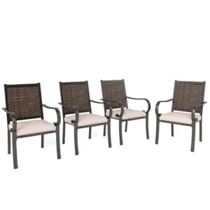 HERA'S HOUSE Patio Dining Chairs Set of 4, Outdoor Wicker Dining Chairs with Padded Removable Cushion, Rattan Chairs for Poolside Lawn Garden Backyard