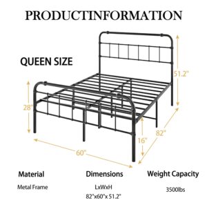 Juyoupro 18 inch Queen Size Metal Platform Bed Frame with High Victorian Style Wrought Headboard/Footboard, No Box Spring Needed,Noise-Free,Black