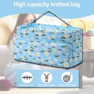 jyibinee Crochet Storage Bag, Flower Print Crochet Bag, Large Capacity Yarn Storage Organizer Crochet Hooks Storage Case for Home Honeybee