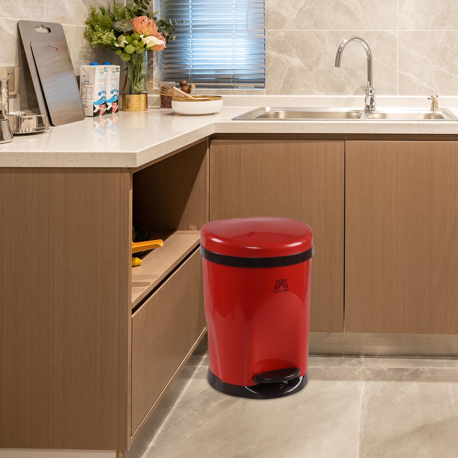 Eagrye 1.8 Gallon Small Multi-Functional Step Trash Can, Durable Plastic Waste Bin with Lid for Kitchen and Bathroom