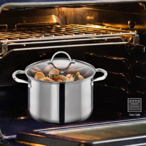 GreatChef Stock Pot Stainless Steel 16 Quart with Tempered Glass Lid for Cooking Riveted Handle, Heavy Duty Vessel,Induction Compatible All Cooktops in Use, Dishwasher & Oven Safe