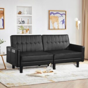 oqqoee convertible sofa faux leather futon sofa bed adjustable upholstered sofa couch folding lounge loveseat with side pockets for living room,bed room