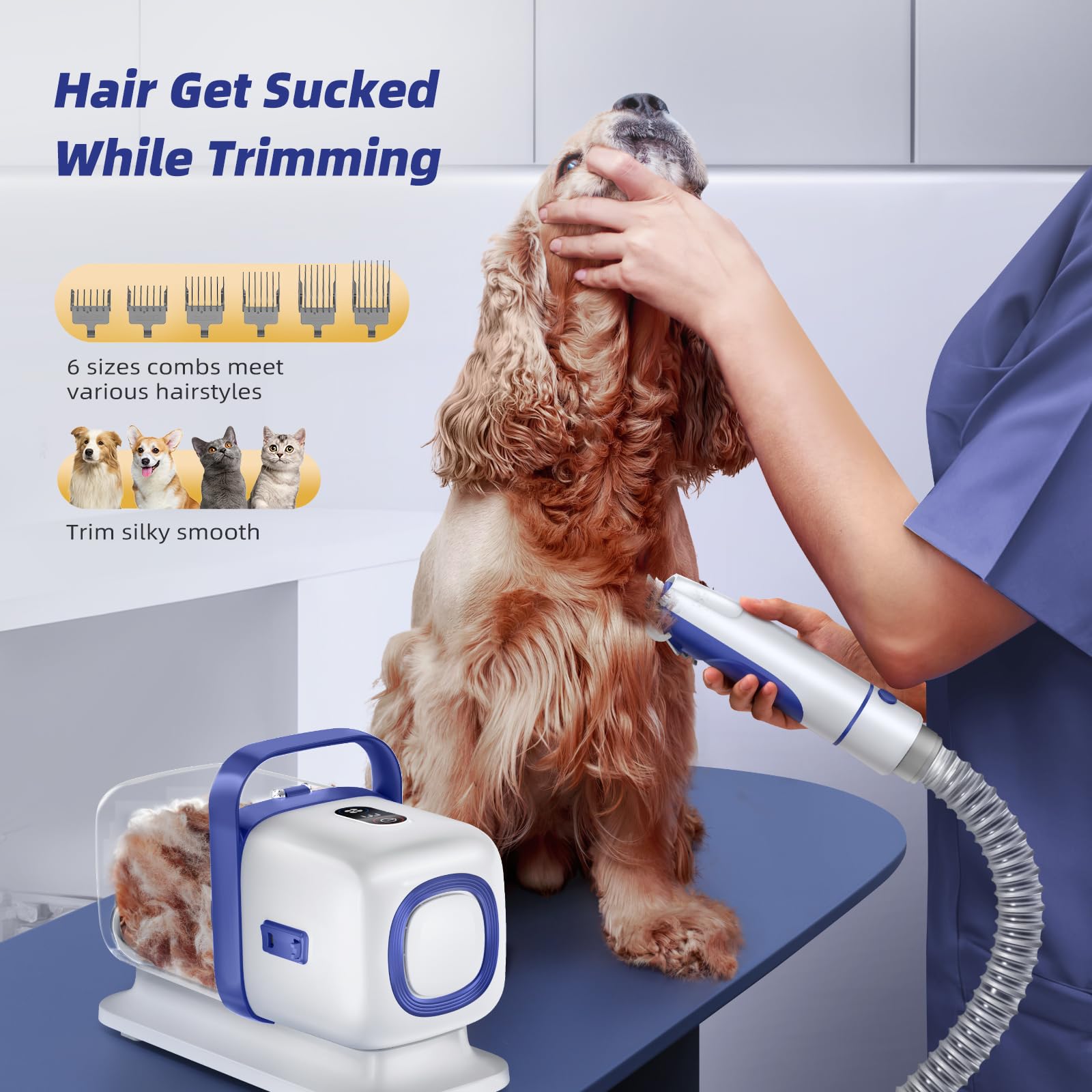 buenkee Dog Grooming Kit with Pet Grooming Vacuum, Dog Clipper, Pet Grooming Shedding Brush, Cleaning Tool in 1, Low Noise Dog Vacuum for Dogs Cats