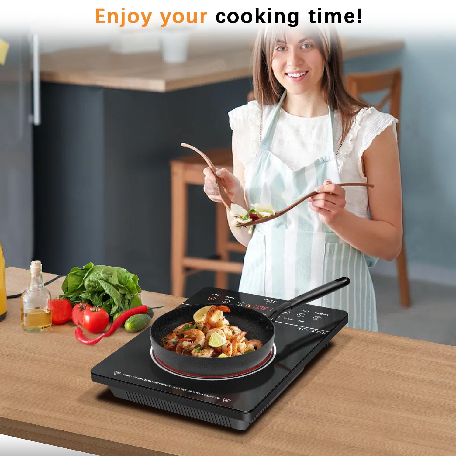 Noxton Portable Electric Stove, 1800W Electric Cooktop Single Burner Countertop with Child Safety Lock, Timer, Residual Heat Indicator, 110V Ceramic Infrared Hot Plate