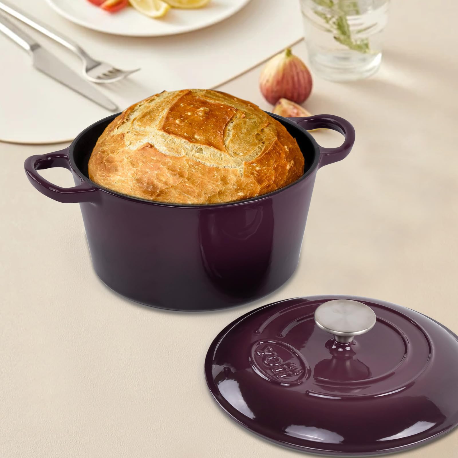 AILIBOO 4 Quart Enameled Cast Iron Dutch Oven with Lid – Dual Handles –Oven Safe up to 500° F – Sturdy Dutch Oven Cookware – dark purple