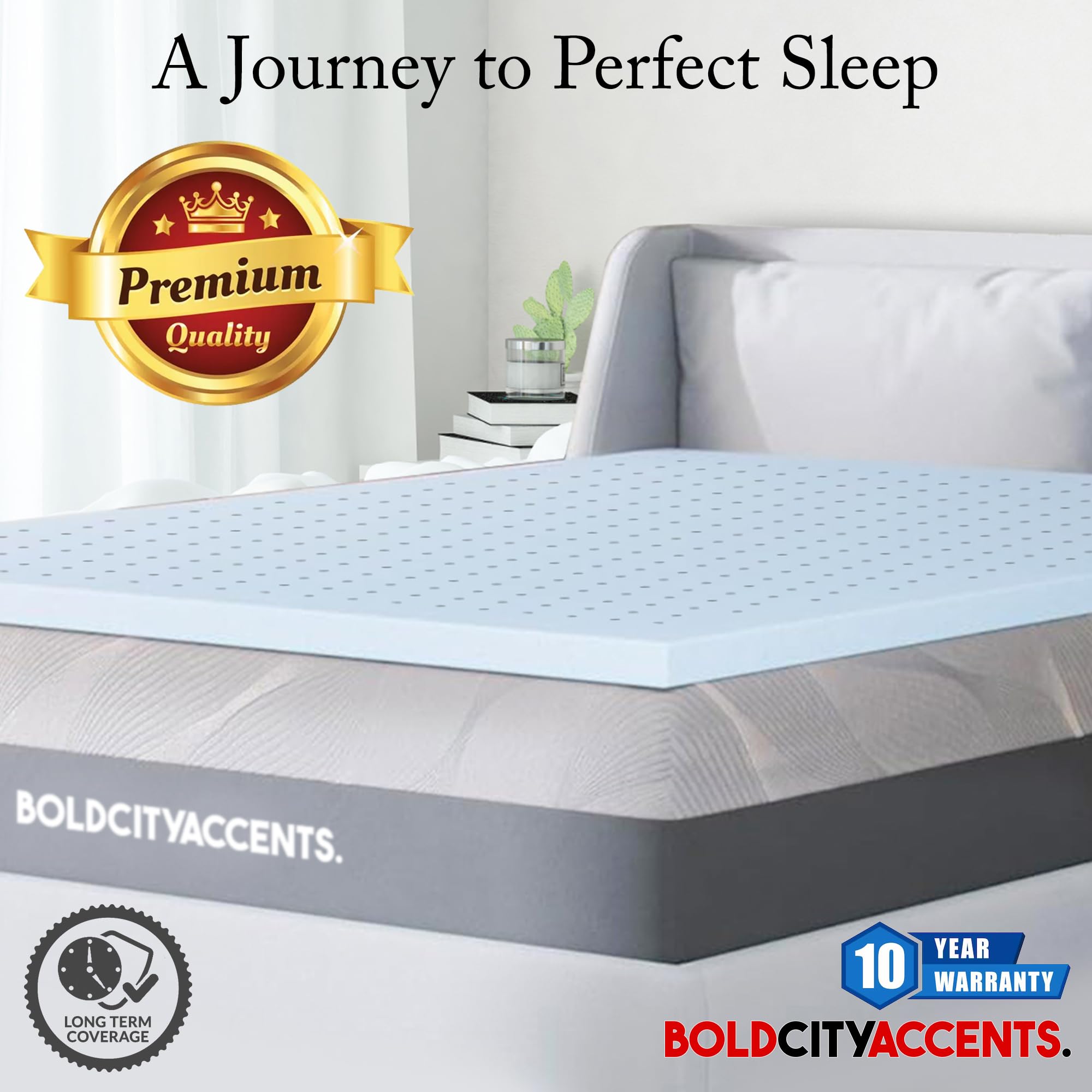 Bold City Accents Memory Foam Mattress Topper - 2 Inch Gel Infused Medium Soft Full Size Mattress Topper - Cooling Mattress Topper Full, CertiPUR-US Certified