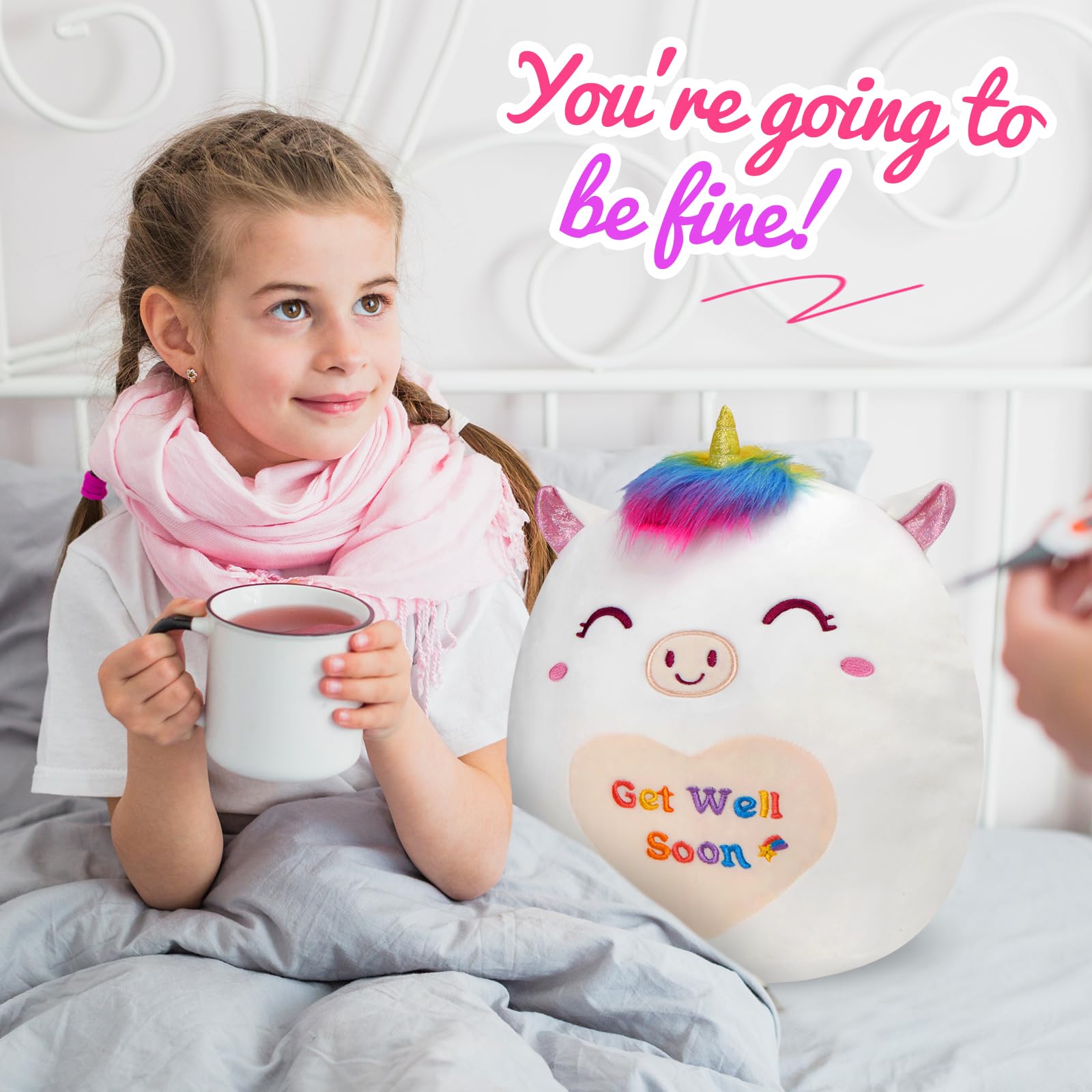 Athoinsu 12" Get Well Soon Unicorn Plush Pillow Soft Sofa Cushion Squishy Plushie Toy Cute Stuffed Animal Room Decor Feel Better Gifts for Recovering Patient