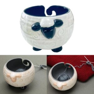 Fancyes Yarn Bowl Yarn Holder with Drills Holes Handmade Sheep Shape Decor Accessories Yarn Wool Large Knitting Bowl Crocheting Bowl