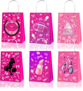 lthoeng 15pcs pink girl party bags, princess gift bags candy goodie treat hot pink party favors bags with handles for girls princess theme party decoration birthday supplies