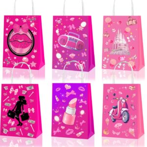 LTHOENG 15pcs Pink Girl Party Bags, Princess Gift Bags Candy Goodie Treat Hot Pink Party Favors Bags with Handles for Girls Princess Theme Party Decoration Birthday Supplies