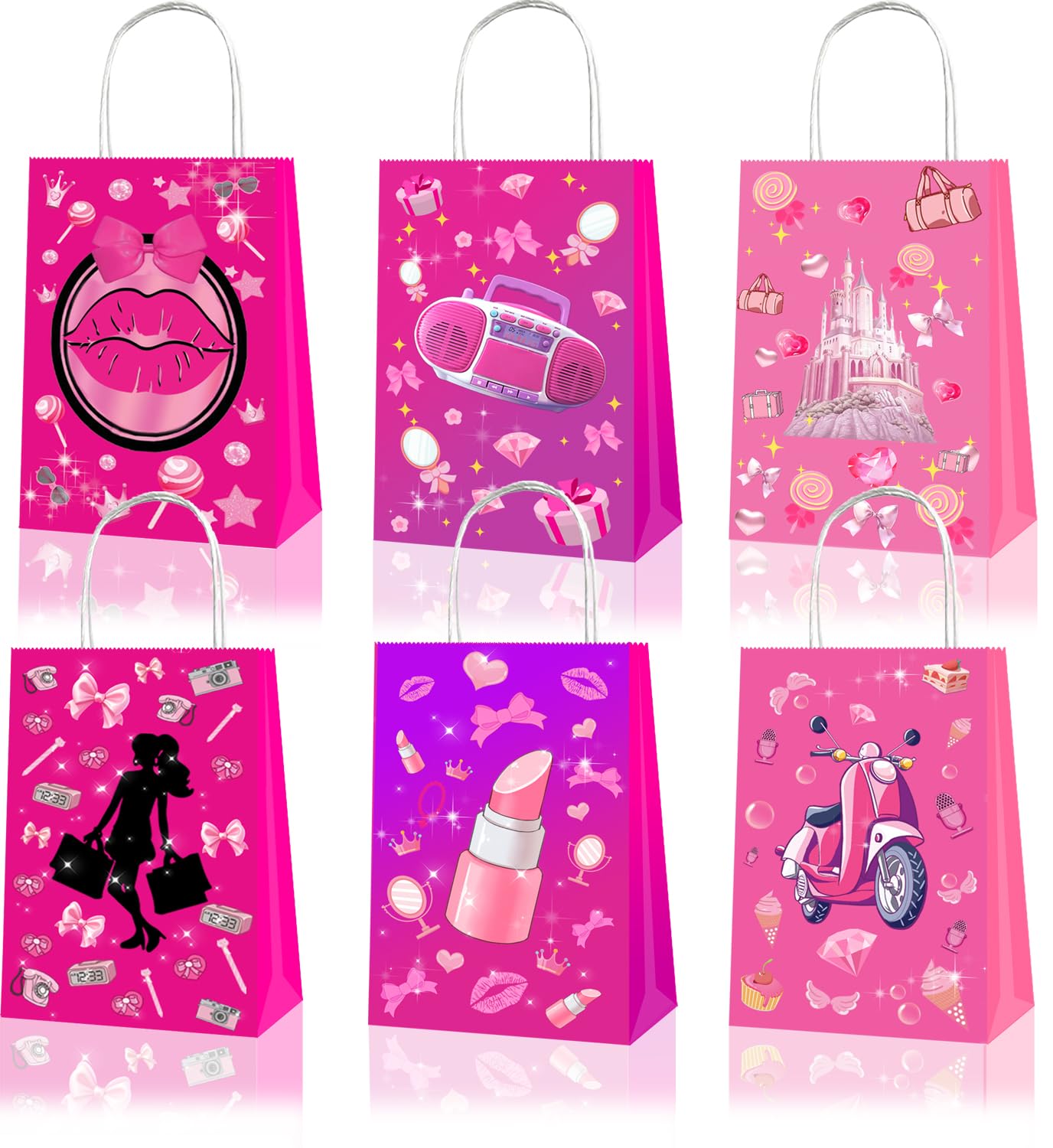 LTHOENG 15pcs Pink Girl Party Bags, Princess Gift Bags Candy Goodie Treat Hot Pink Party Favors Bags with Handles for Girls Princess Theme Party Decoration Birthday Supplies