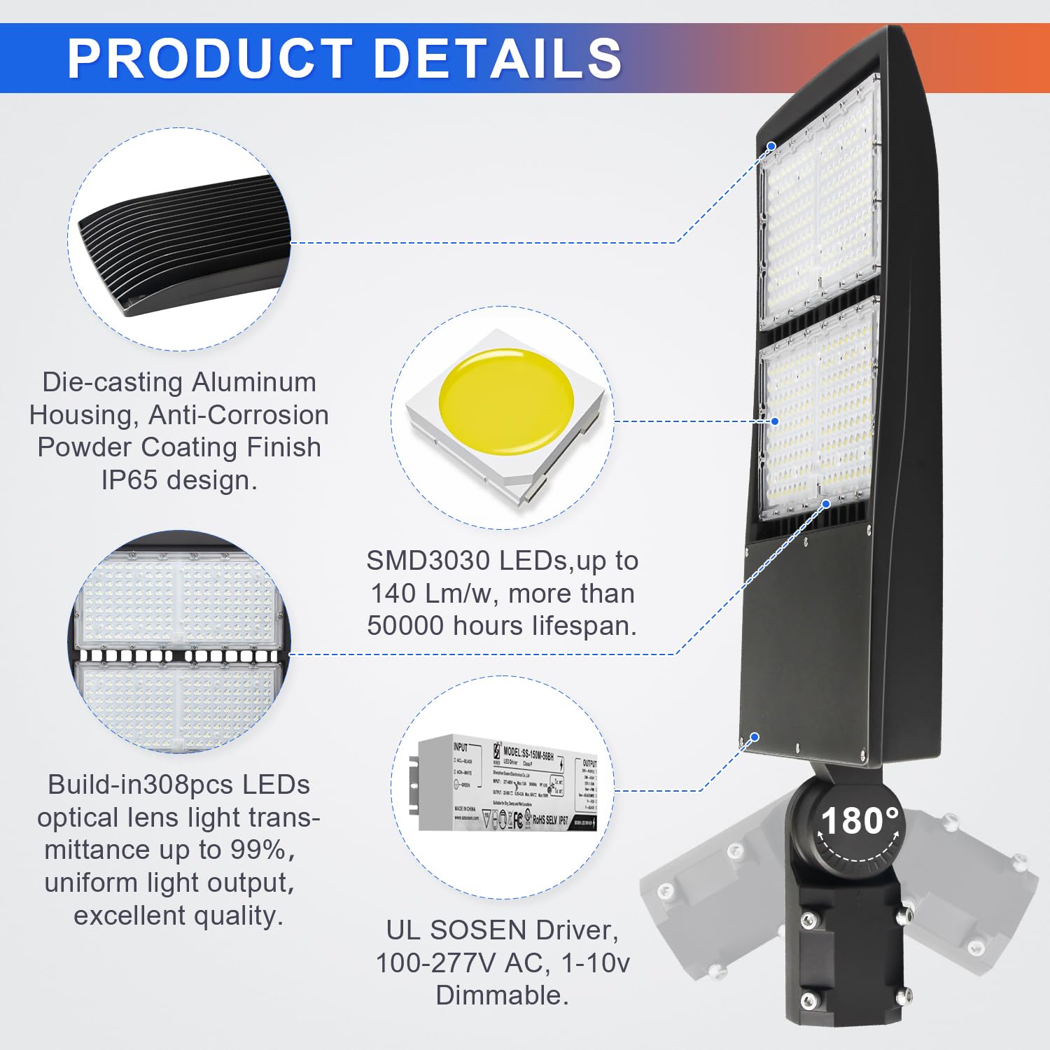 OSTEK 100W LED Parking Lot Light,14000lm (140lm/w) 5000K LED Shoebox Light -Slip Fitter Mount Outdoor Area Street Lighting [200-350W HID/HPS Equiv.] Commercial Outdoor Lighting 100-277V,UL&DLC Listed