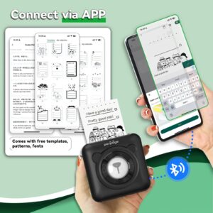 Mini Pocket Bluetooth Printer, Portable Thermal Sticker Maker, Bluetooth Connected Phone, Compatible with iOS&Android, for Journal/DIY Scrapbook/Travel/Notes/Lists/Label/Memo,Photos 304DPI (Black)