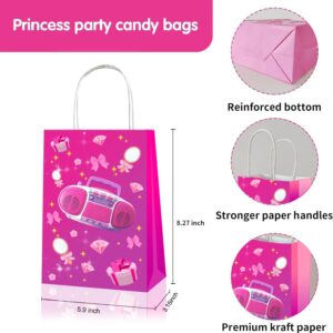 LTHOENG 15pcs Pink Girl Party Bags, Princess Gift Bags Candy Goodie Treat Hot Pink Party Favors Bags with Handles for Girls Princess Theme Party Decoration Birthday Supplies