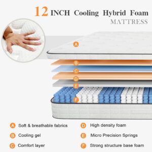 Gegcucey Queen Mattress, Innerspring Mattress with Breathable Foam and Pocket Spring for Motion Isolation, Medium Firm Hybrid Mattress in a Box (12 Inch, Queen (U.S. Standard))