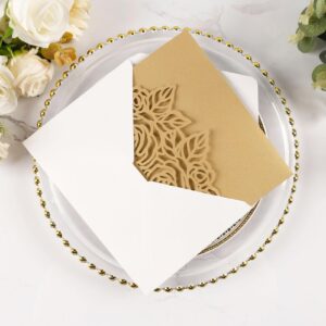 Maffily 50pcs Gold Laser Cut Wedding Invitations Card Pocket with Envelope and RSVP Cards 5x7 '' Tri-Fold Wedding Invitation Kit for Wedding Engagement Bridal Shower Birthday Quinceanera Party Invite