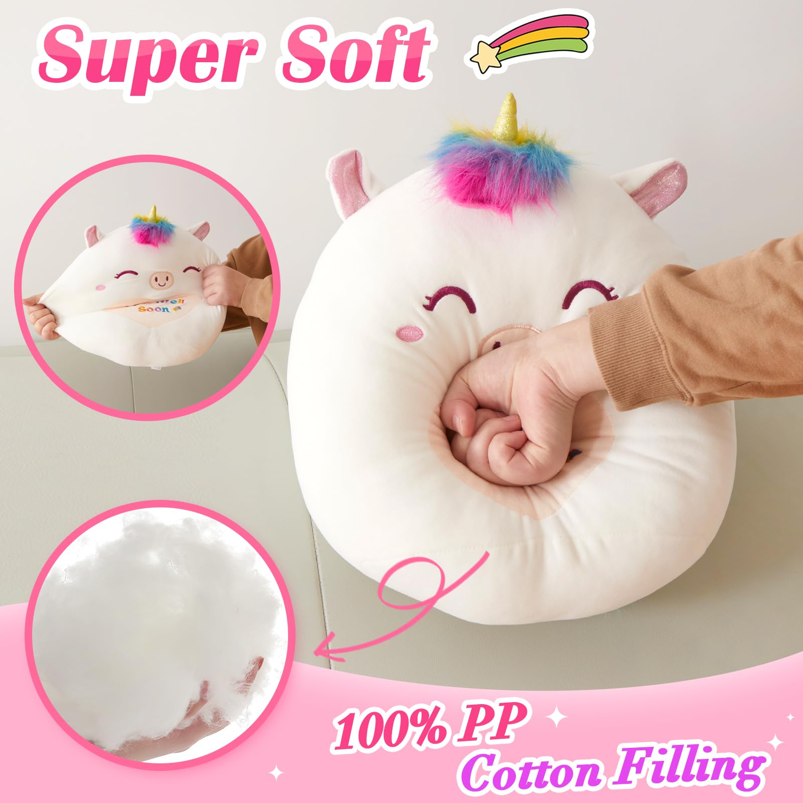 Athoinsu 12" Get Well Soon Unicorn Plush Pillow Soft Sofa Cushion Squishy Plushie Toy Cute Stuffed Animal Room Decor Feel Better Gifts for Recovering Patient