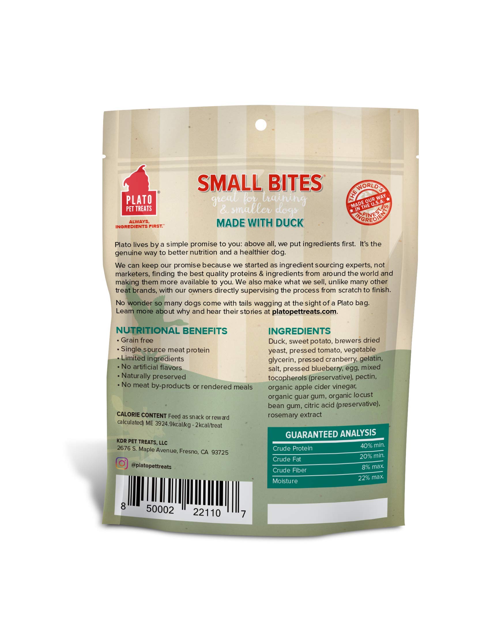 PLATO Small Bites Training Dog Treat Variety Pack, (1) 6oz Bag of Each: Salmon, Organic Chicken, Duck, Lamb, 1.5lb Total