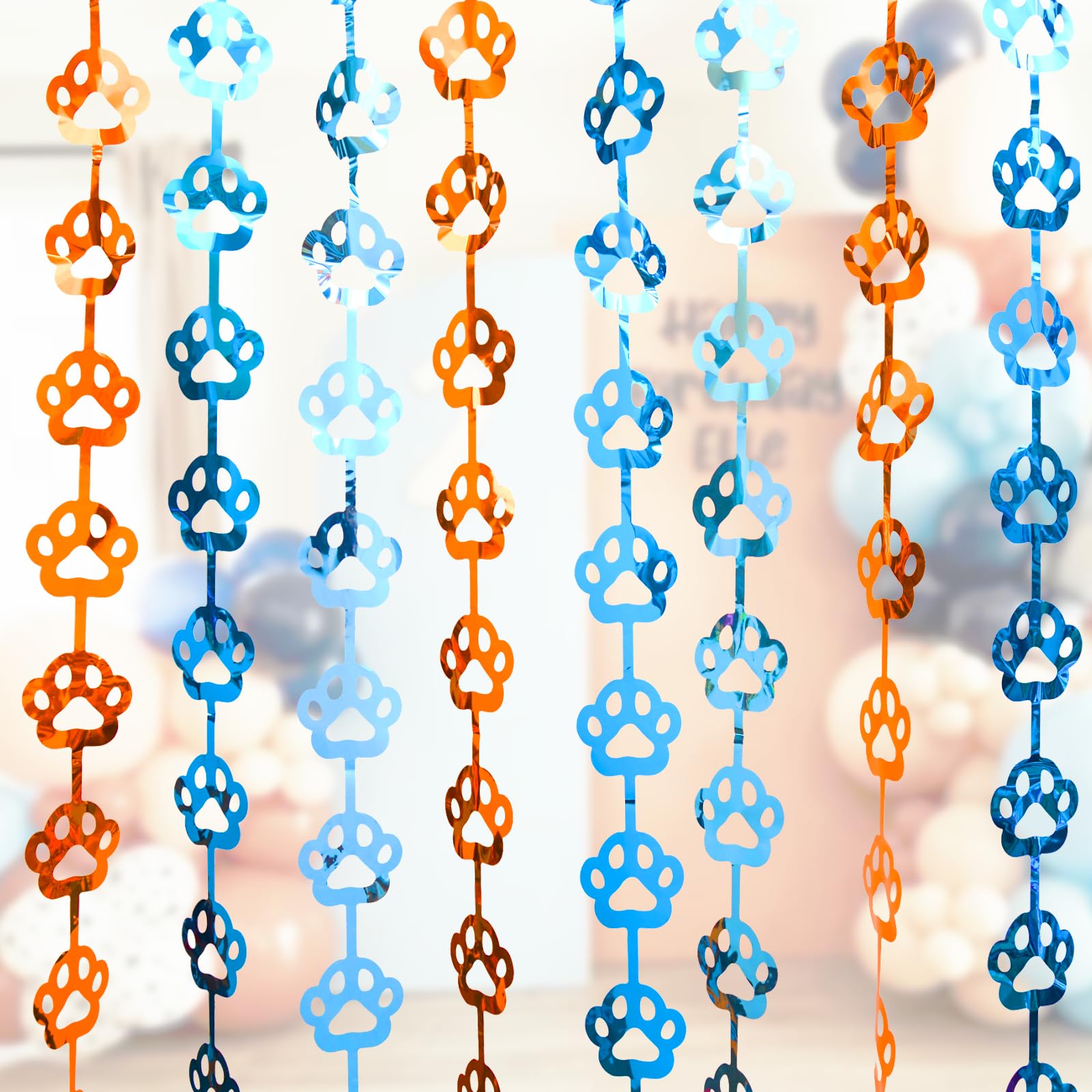 LOLStar Blue Dog Birthday Party Supplies, 2 Packs of 3.3X6.6 ft Orange Blue and Light Blue Dog Paw Foil Fringe Curtains,Blue and Orange Backdrop,Photo Booth Prop for Blue Dog Themed Party Decorations