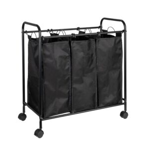 household essentials rolling triple laundry sorter, black