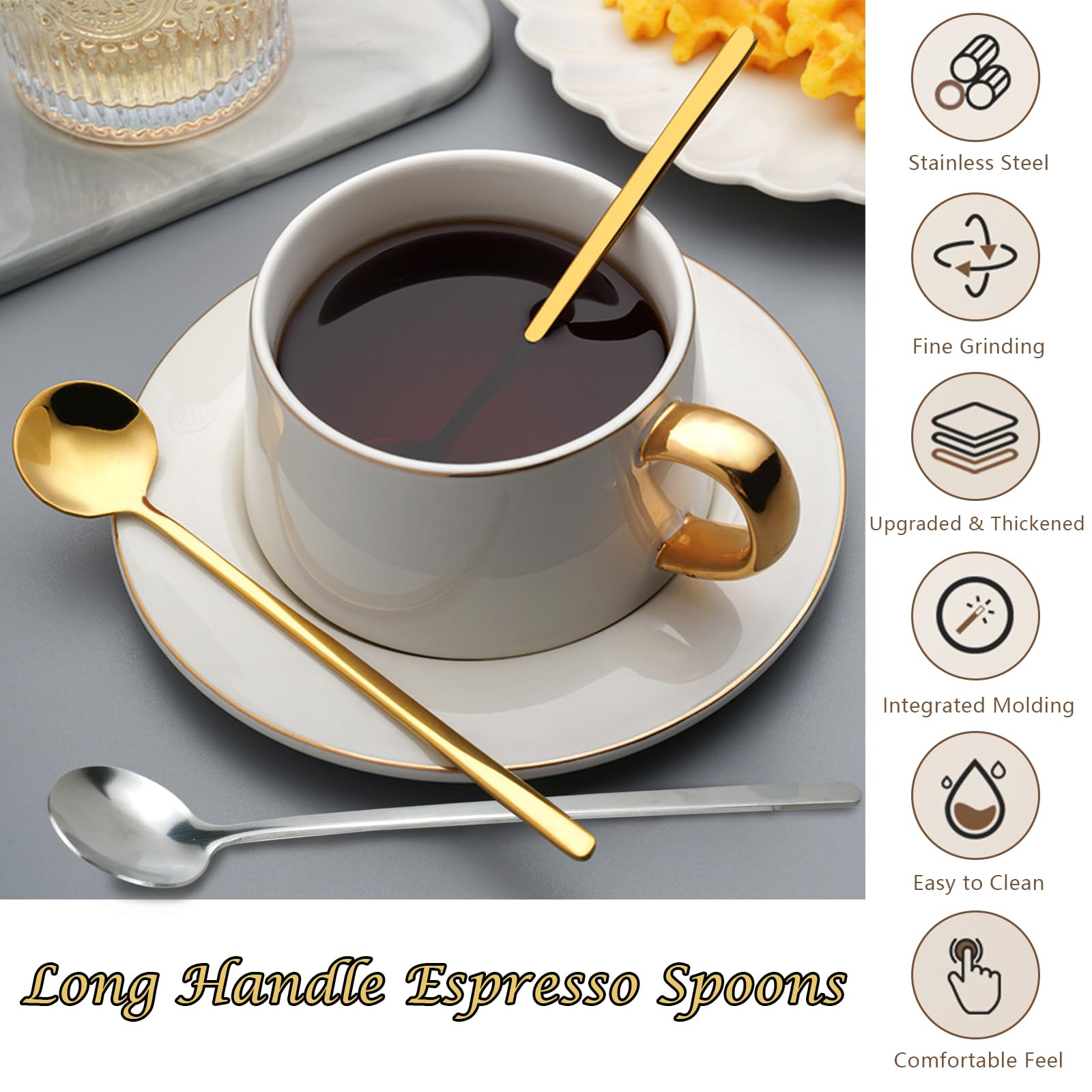 20 Pcs 6.8 Inches Coffee Spoons, Espresso Spoons, Stainless Steel Stirring Spoons with Long Handle, Cute Coffee Bar Accessories, Mini Gold Spoons for Dessert Tea Ice Cream Sugar Cake Cocktail Coffee