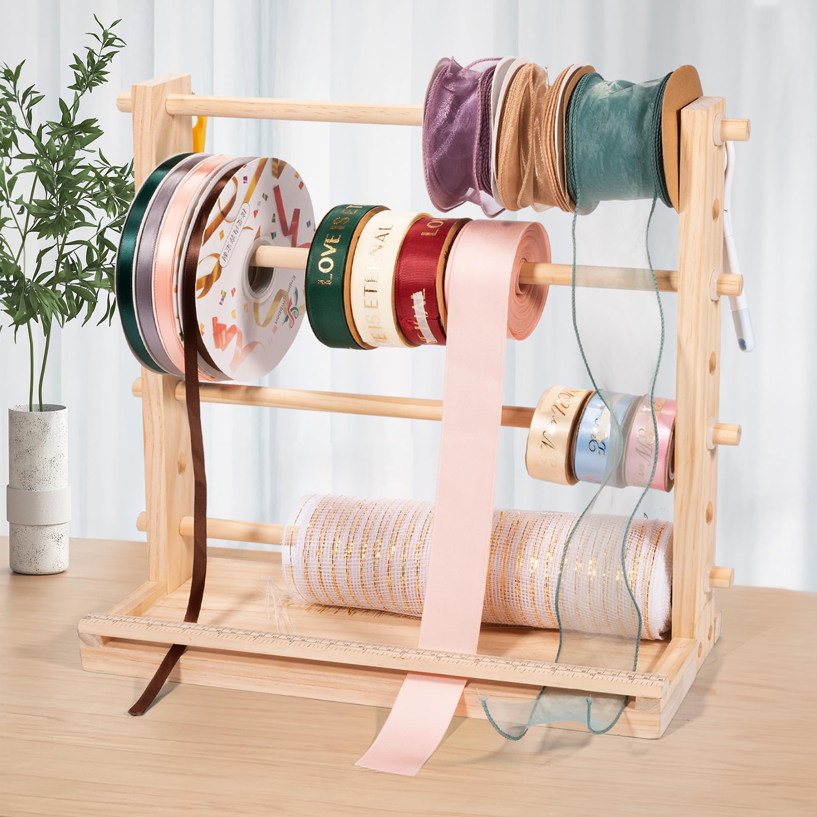 PUNLUXU Ribbon Organizer Storage Rack Spool Holder Sewing Craft Wreath Mesh Crochet Thread Tulle Roll Washi Tape Craft Gift Florist Wrapping,15.7 in