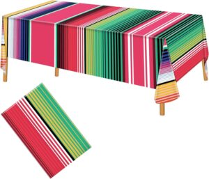 hxezoc 3 pack disposable plastic mexican serape tablecloths, mexican fiesta striped party table cover for mexican party wedding birthday party decorations outdoor indoor party supplies