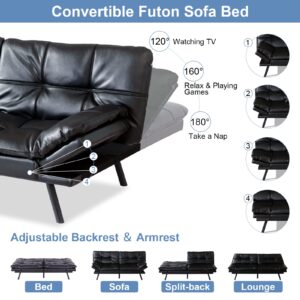 MUUEGM Futon Sofa Bed Convertible Couch Sleeper,Memory Foam Modern Love seat for Living Room,Office,Apartment,Dorm,Compact Small Space,Adjustable Armrest Backrest,71" Sofabed, Black