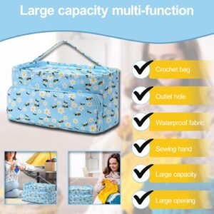 jyibinee Crochet Storage Bag, Flower Print Crochet Bag, Large Capacity Yarn Storage Organizer Crochet Hooks Storage Case for Home Honeybee