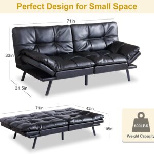 MUUEGM Futon Sofa Couch Bed Memory Foam Futon Couch Convertible Couch Bed Modern Sofa Sleeper Couch Love Seat for Living Room,Small Space,Office,Adjustable Backrests&Armrests Sofabed Black