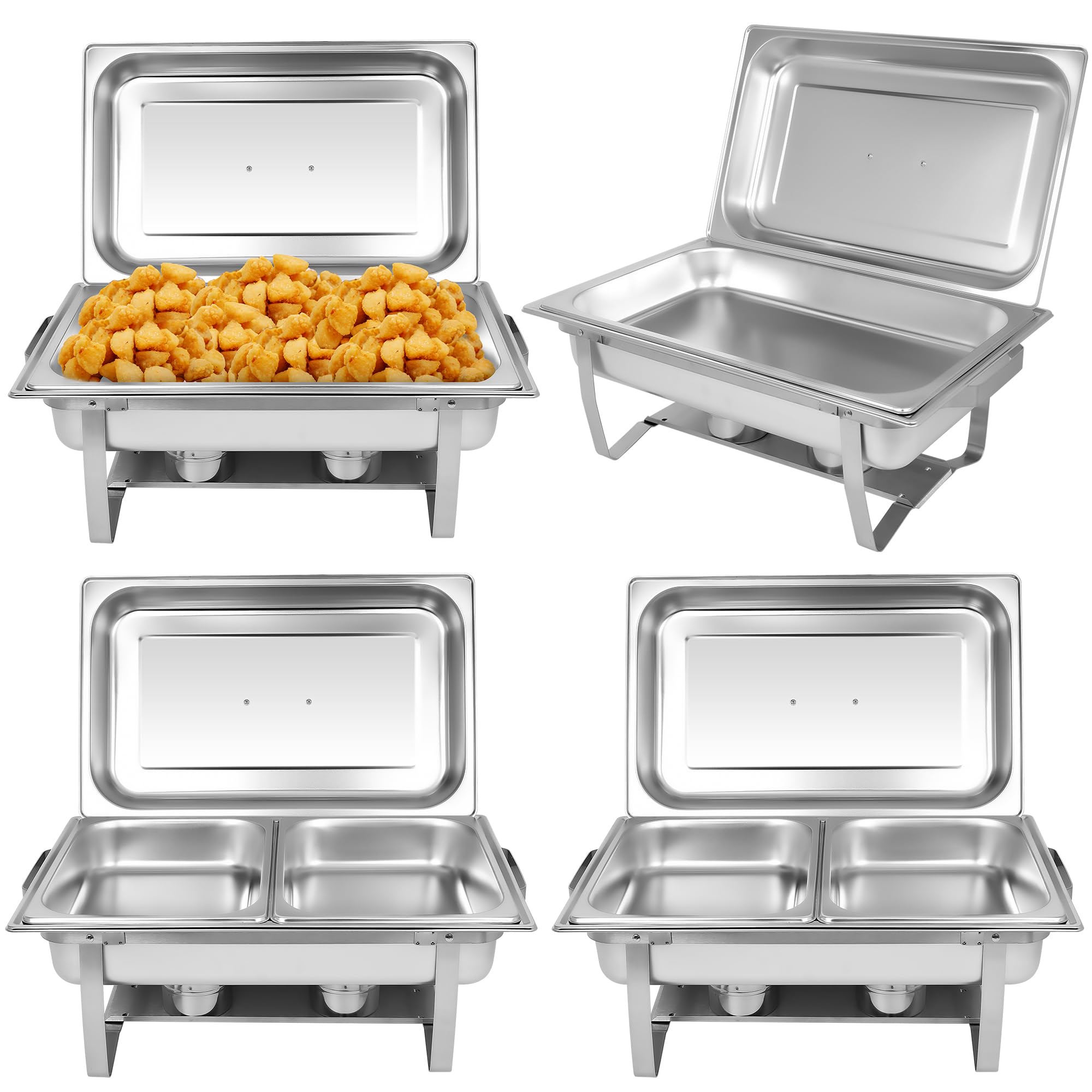 ORNKAT Chafing Dish Buffet Set[4 Pack] 8QT Stainless Steel Buffet Chafers,Catering Food Warmers Set with 6 Trays