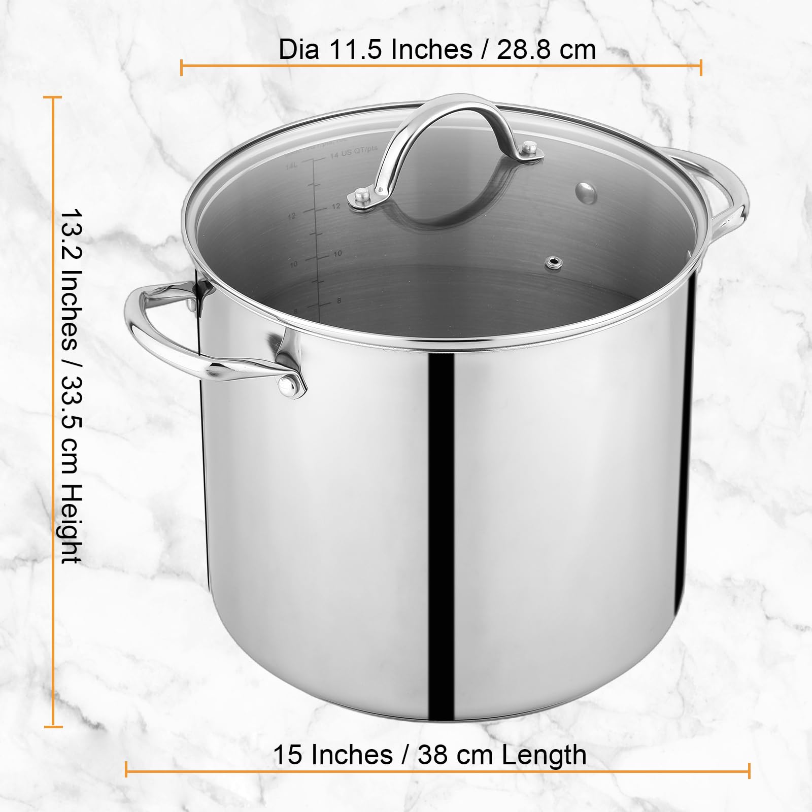 GreatChef Stock Pot Stainless Steel 16 Quart with Tempered Glass Lid for Cooking Riveted Handle, Heavy Duty Vessel,Induction Compatible All Cooktops in Use, Dishwasher & Oven Safe