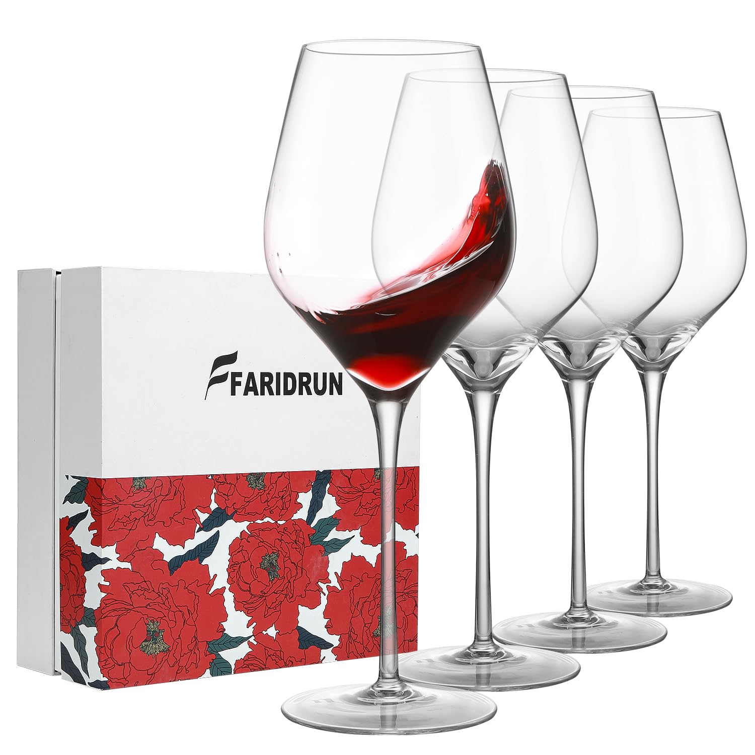 FARIDRUN F-1004, Wine Glasses Set of 4, Hand-Blown Lead-Free Large Red Wine Glasses, All Purpose Long Stem Wine Glasses, 23 oz