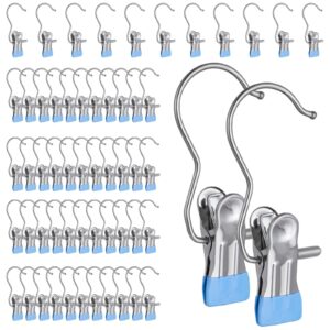 50pcs space-saving clothespin hat pants storage hanging travel hook, portable 360° rotating stainless steel hanging hook clips towel clips,laundry hooks hanging clips with clips for home and travel