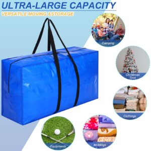 Windyun 4 Pcs Extra Large Storage Bags XL Storage Bags Heavy Duty Moving Bags Totes Moving Boxes Supply for College Foldable Duffle Bag for Travel Clothes Bedding Moving Supplies (Blue,57 Gallon)