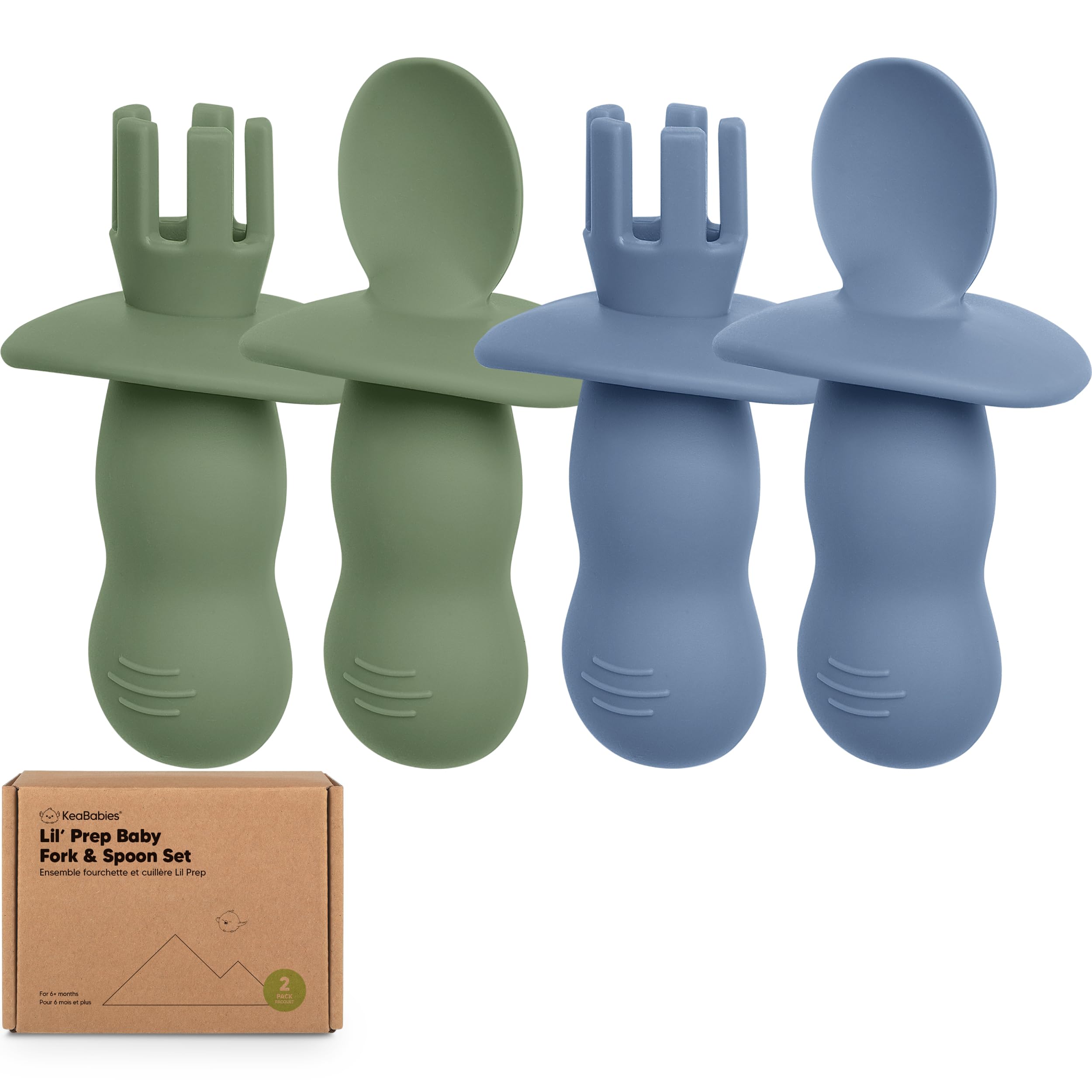 KeaBabies 4-Pack Silicone Baby Spoons and Forks Set - Baby Spoon Self Feeding, BLW Baby Utensils 6-12 Months, Baby Led Weaning Feeding Spoon, Teething Infant Baby First Food Training Pre Spoon(Slate)