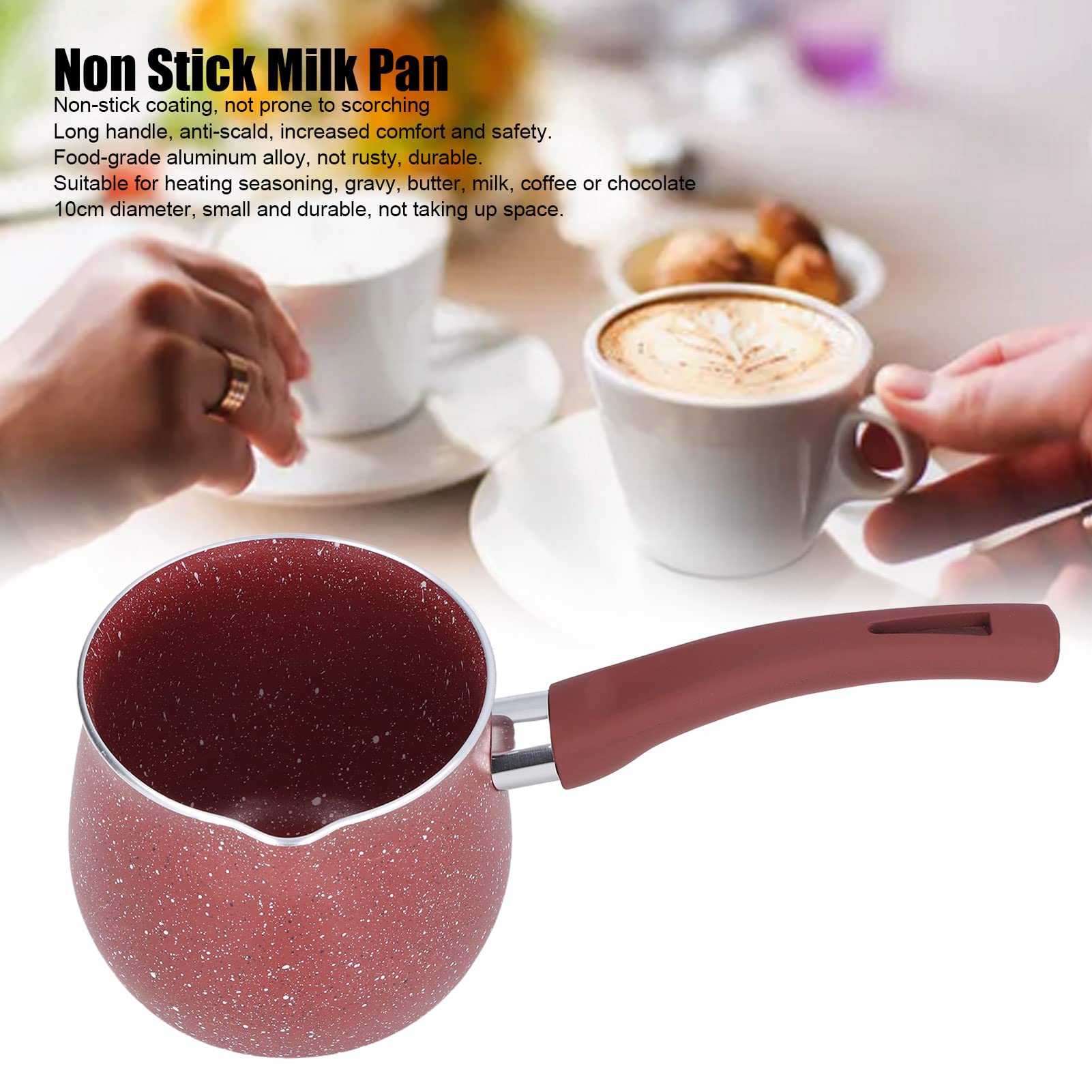 Milk Pan, Portable Milk Pot with Long Handle Aluminum Alloy Small Saucepan Non Stick Coating Mini Sauce Pan with Pour Spout Versatile Milk Boiling Pot with Hanging Hole(Red)