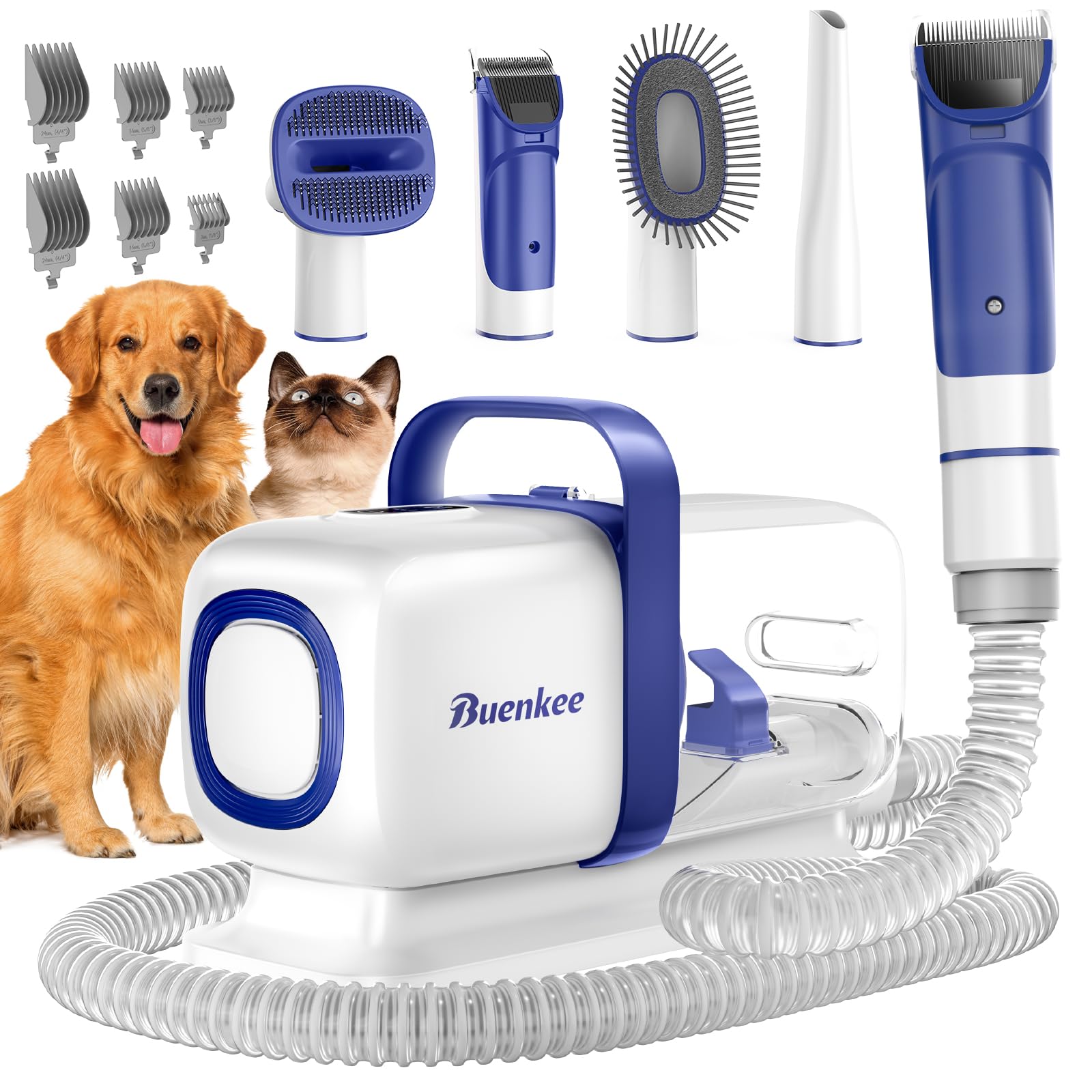 buenkee Dog Grooming Kit with Pet Grooming Vacuum, Dog Clipper, Pet Grooming Shedding Brush, Cleaning Tool in 1, Low Noise Dog Vacuum for Dogs Cats