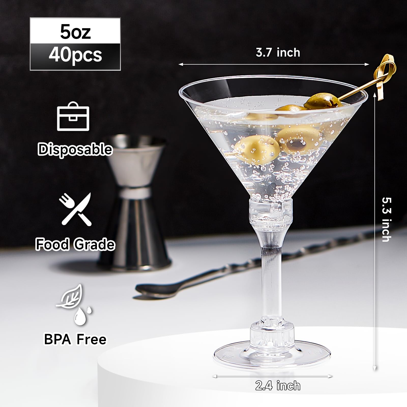 Kucoele 40 PCS Mini Plastic Martini Glasses, 5oz Disposable Cocktail Glasses Tall Party Glasses Drinkware for Wine, Champagne, Margarita