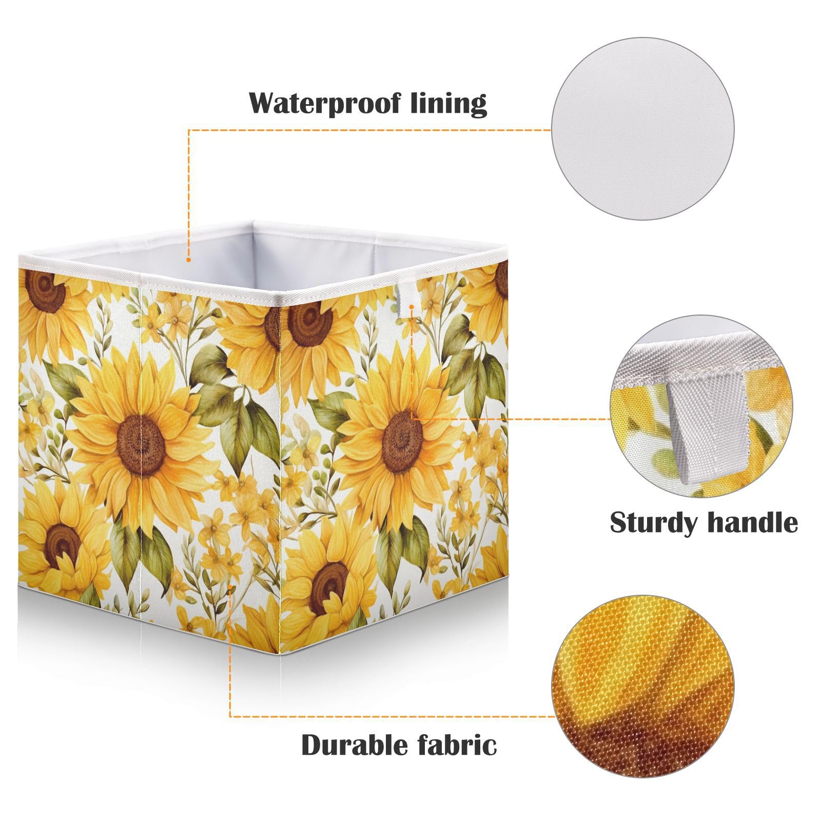 Bulletgxll Yellow Sunflower Cube Storage Bins 11x11x11 inch Collapsible Fabric Storage Baskets , Large Toy Clothes Organizer Box for Bedroom, Living Room, Study Room