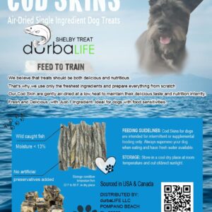 DurbaLife Air-Dried Cod Fish Braided Skin Treats for Dogs. Extra Crispy & Crunchy Hand Wrapped Single Ingredient Sticks Chews. Grain Free. (3.1 Oz Pack)