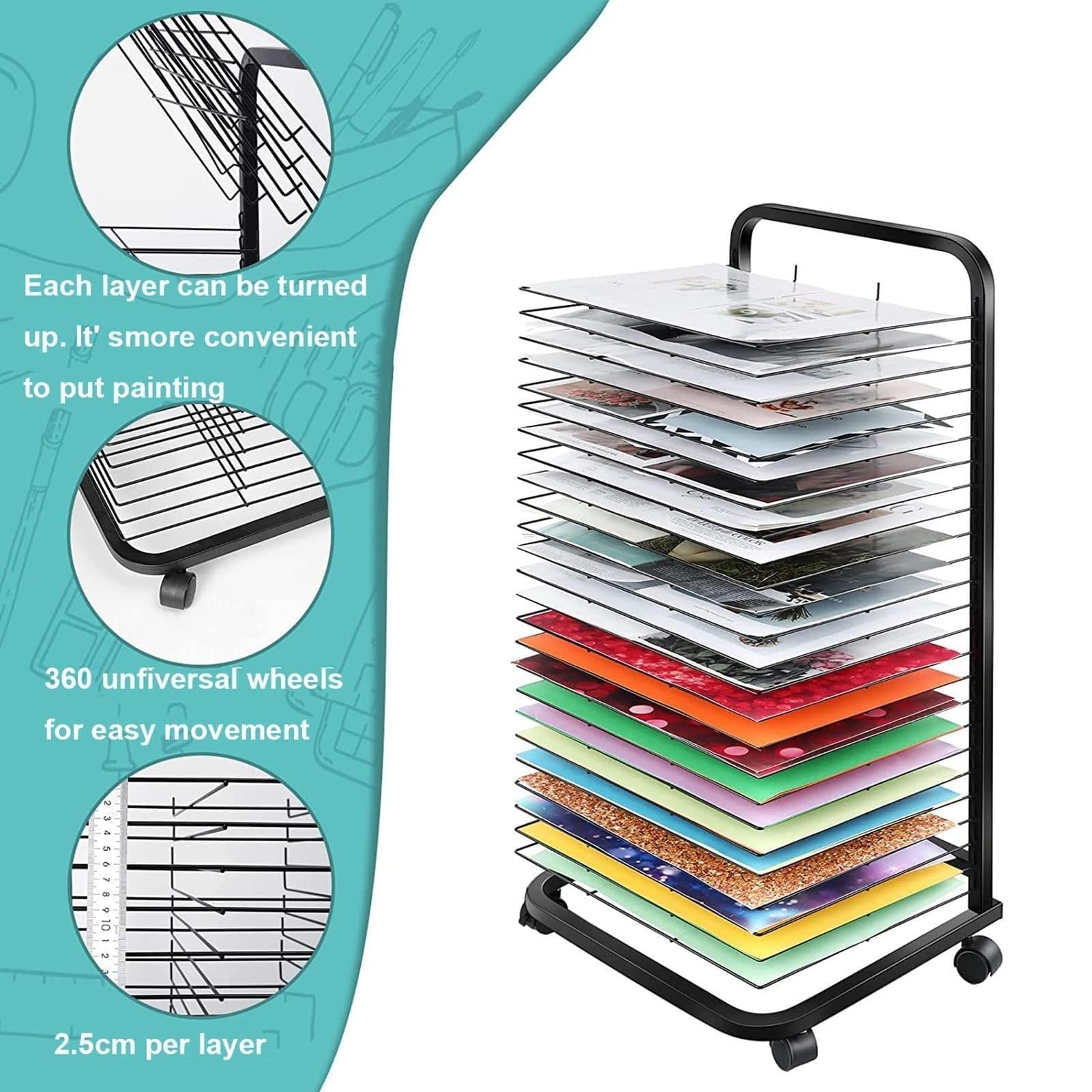 Art Drying Rack for Classroom Paint Drying Rack Functional&Mobile Paint Drying Rack Mobile Classroom Painting Artwork Drying Rack With Wheels Ideal For Schools&Art Clubs(20/25/30/35 Floors??35flo