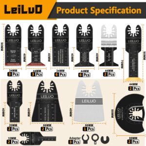 LEILUO 116 Pcs Multitool Blade Kits Cutting and Sandpaper Oscillating Tool Accessories Universal Oscillating Saw Blades with Storage Bag Compatible with DeWalt Makita Dremel and More