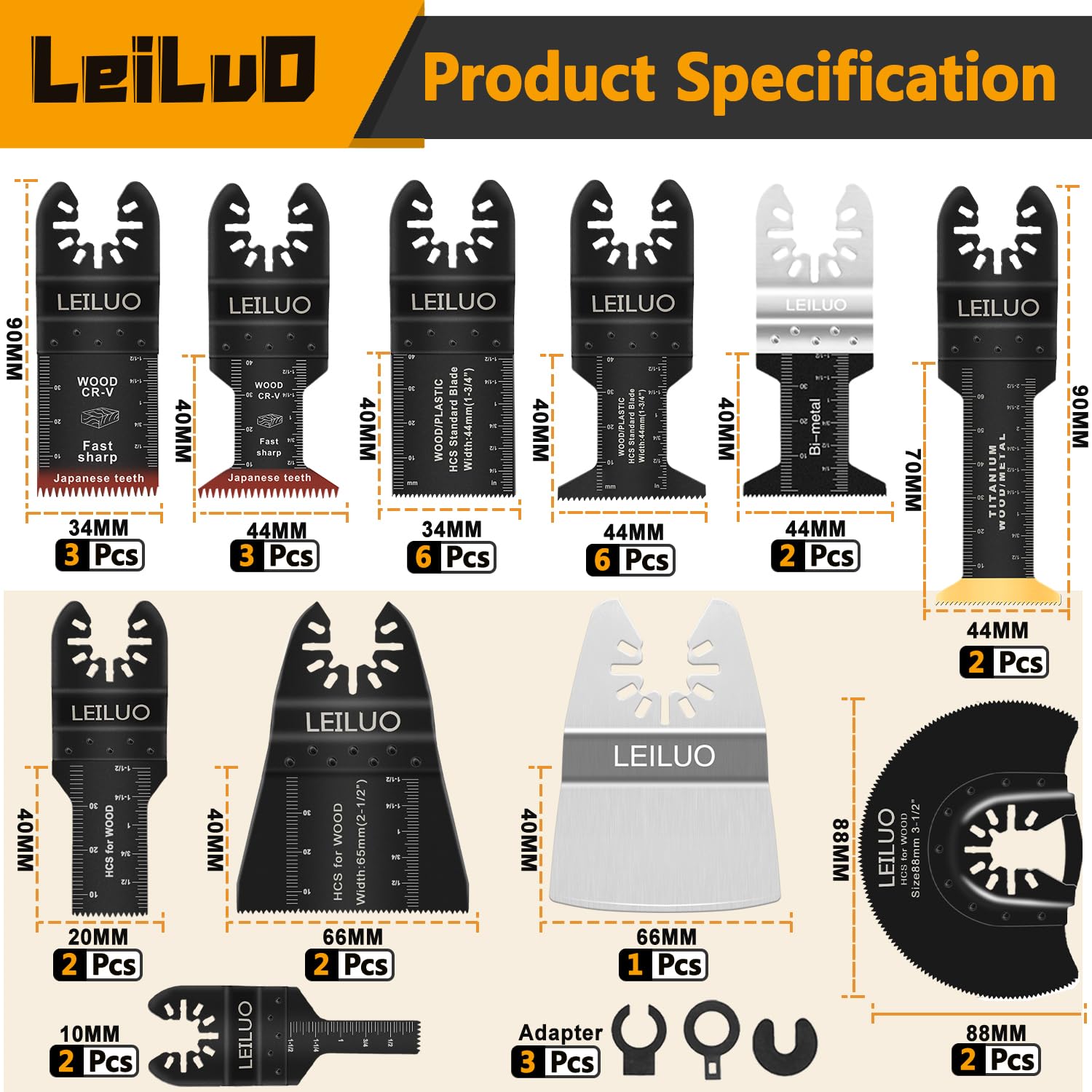 LEILUO 116 Pcs Multitool Blade Kits Cutting and Sandpaper Oscillating Tool Accessories Universal Oscillating Saw Blades with Storage Bag Compatible with DeWalt Makita Dremel and More