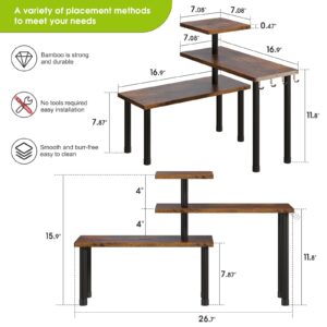 BMOSU Kitchen Corner Shelf Countertop Organizer with Hooks Adjustable Spice Rack Corner Display Rack Shelf Cabinet Counter Shelves(Rustic Brown)