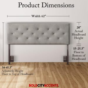 Bold City Accents Bed Headboard - Mid-Rise Diamond Tufted Upholstered Headboard Queen Size Full Size - Adjustable Height Full Headboard - Bed Frame or Wall Mount