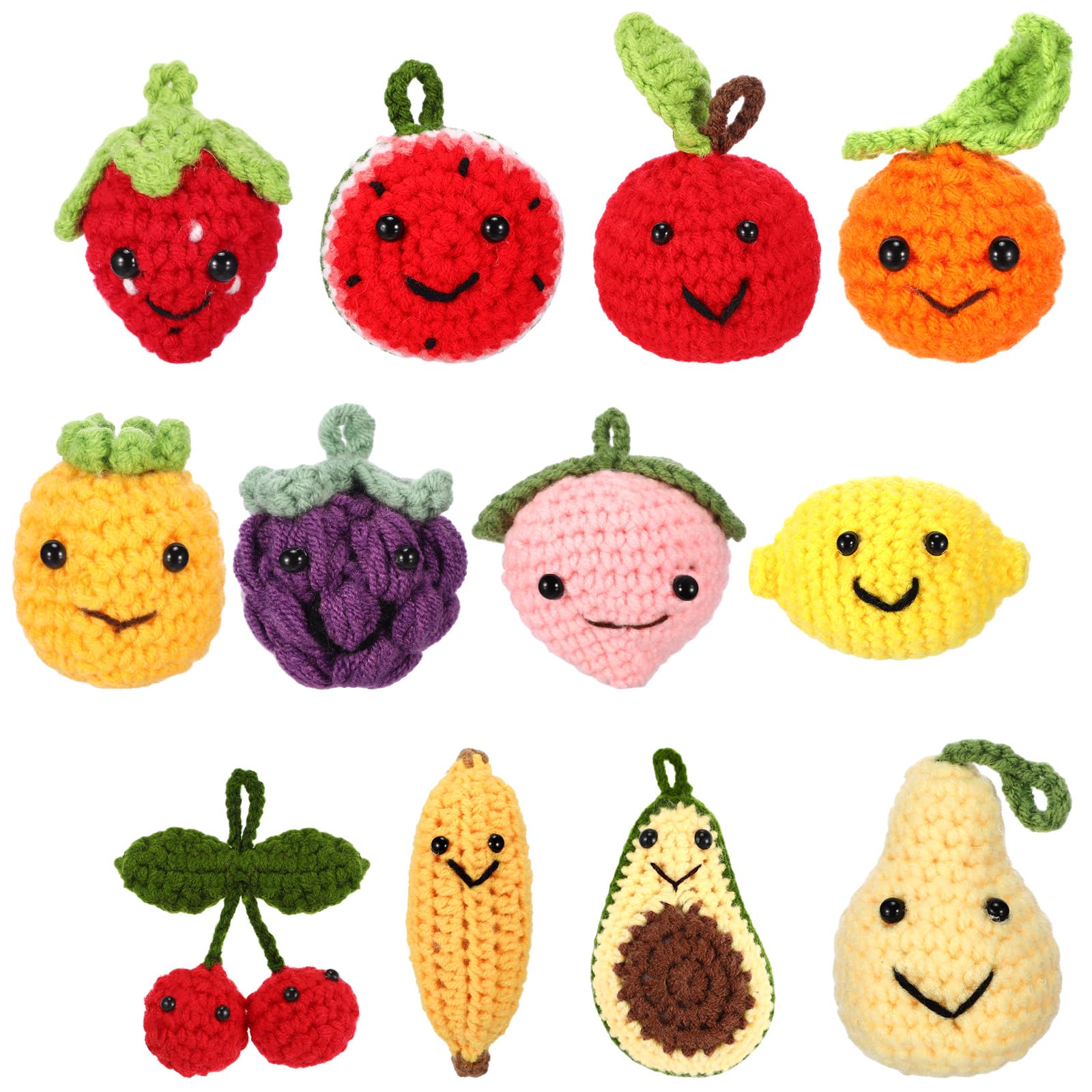 Mindsoft 12 Pcs Inspirational Team Gift Positive Fruit Gift Crochet Keychain Charm Cute Knitted Fruit Smile Face Charm Motivational Appreciation Gift for Christmas Employee Team Gifts